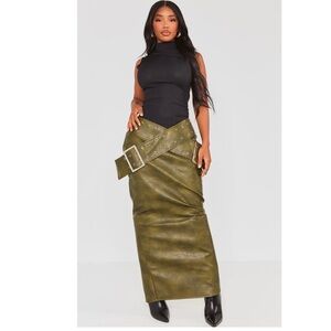 PrettyLittleThing Khaki Belted Pencil Skirt